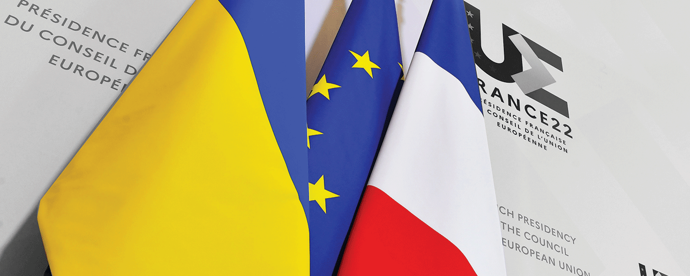 Drapeau français, ukrainien, européen