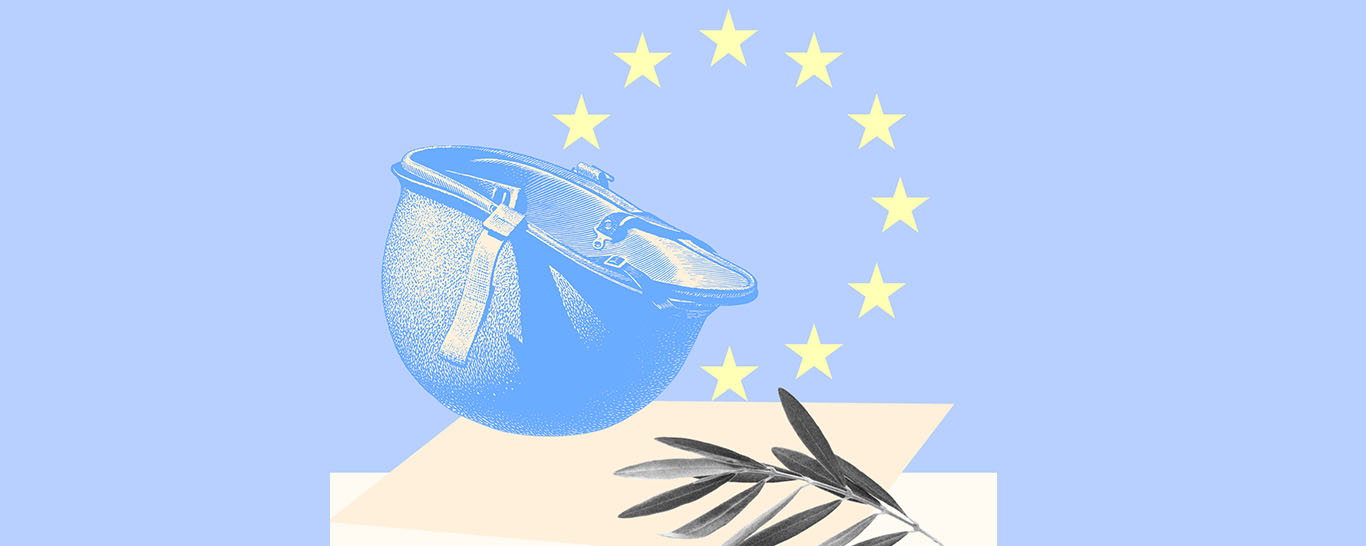 casque sur fond de drapeau européen