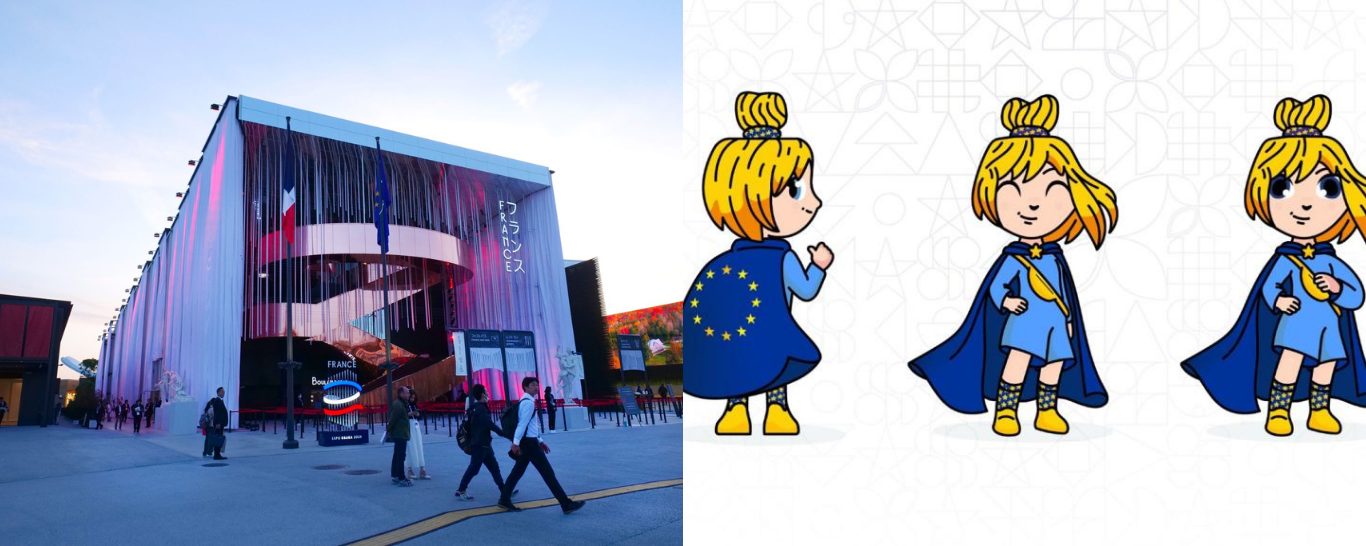 Pavillon français et mascotte de l'UE